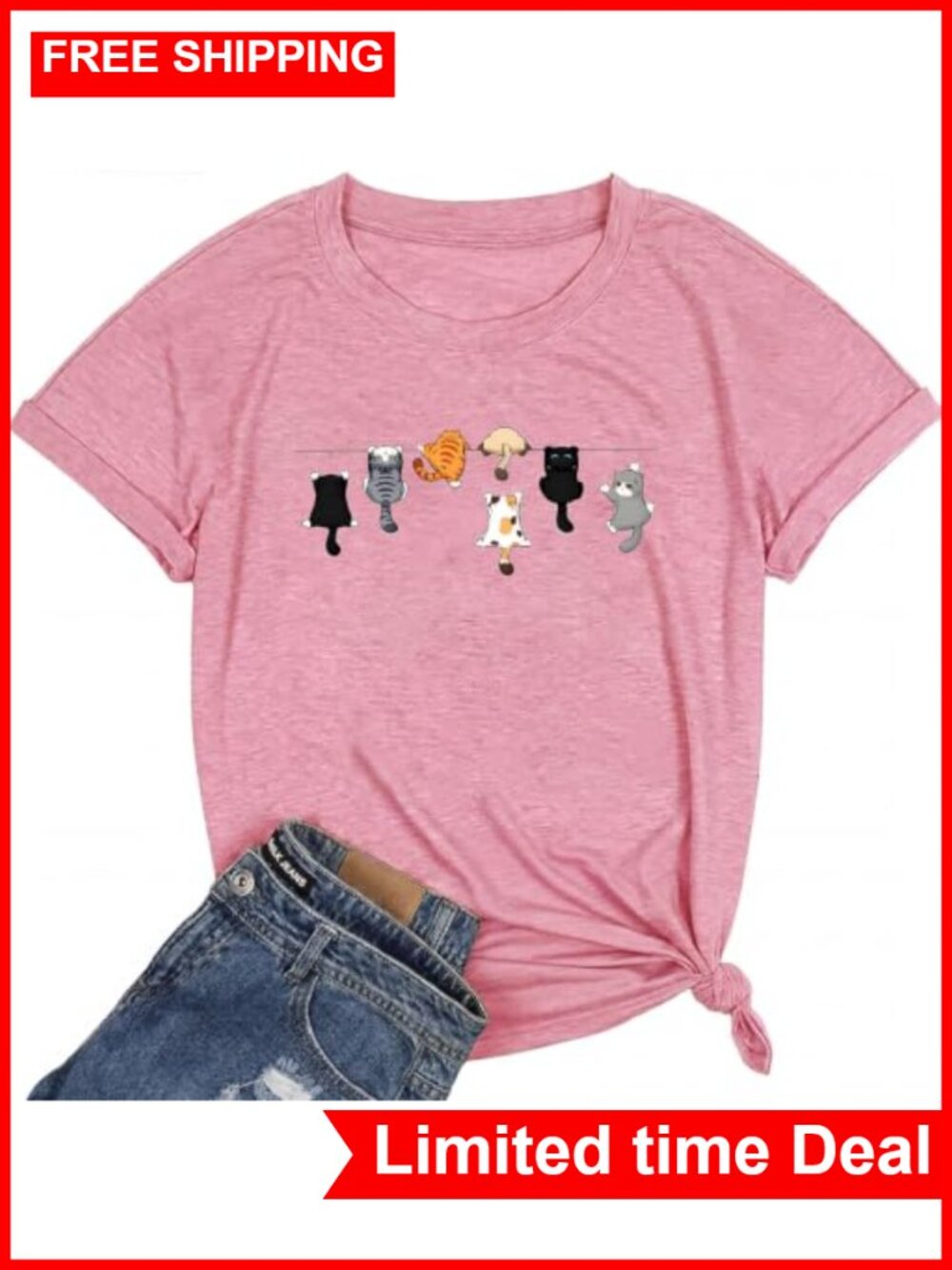 Women's Funny Cat Tee Graphic Cotton T-Shirt Casual Cute Gift